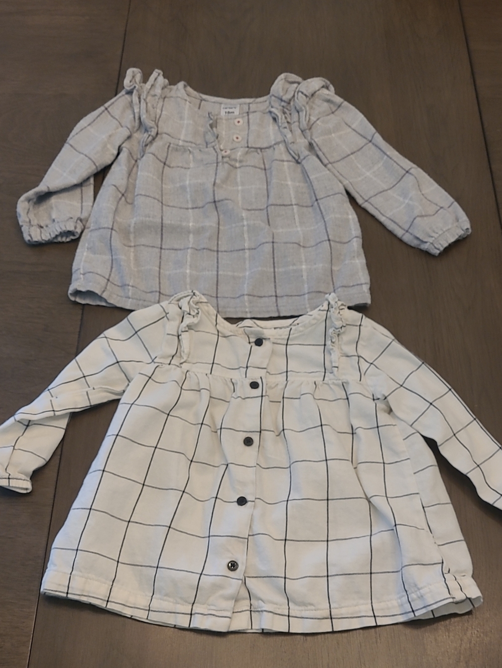 Carter's White & Light Gray Windowpane Button-Front Tops (Set of 2)